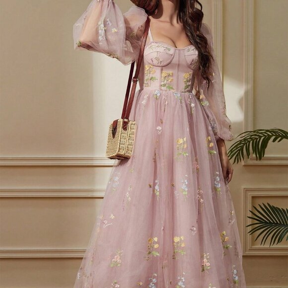 Coral Pink Elegant Women's Romantic Prom Dress - Picture 4 of 5